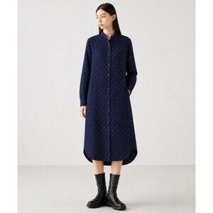 Ines de la Fressange x Uniqlo Shirt Dress Women S Blue Cotton Floral Long Sleeve